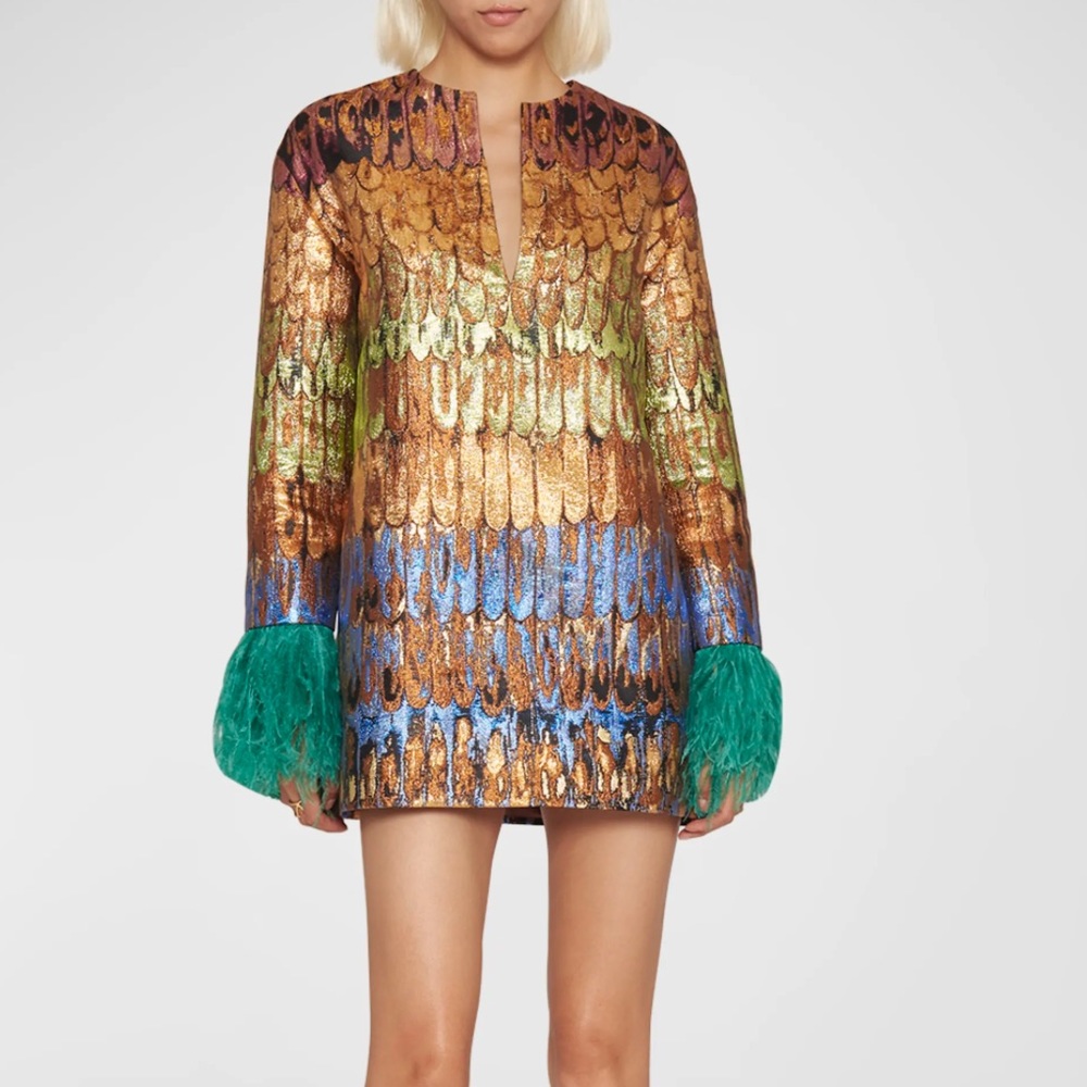 Golden Wings Metallic Feather Party Dress